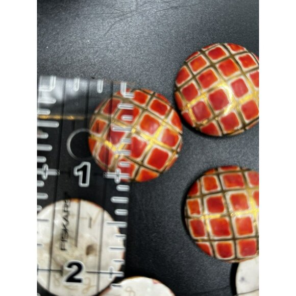 Orange Gold Hand-made Ceramic / Stoneware Shank Buttons Hand Etched ITALY 82G - Picture 7 of 10